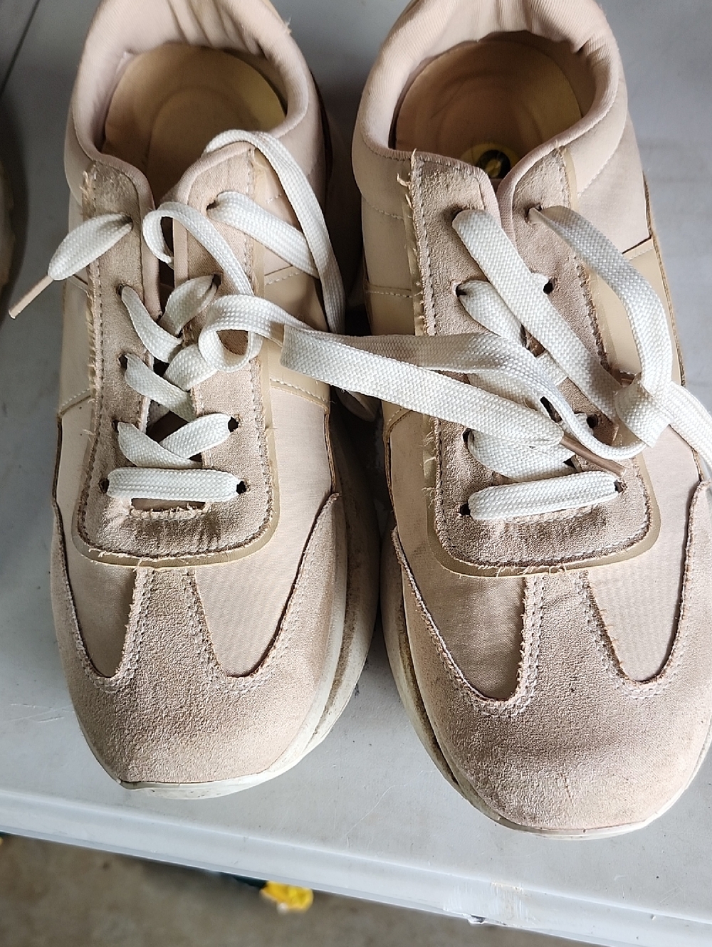 Women's Neutral Beige Suede & Fabric Sneakers - Casual Comfort